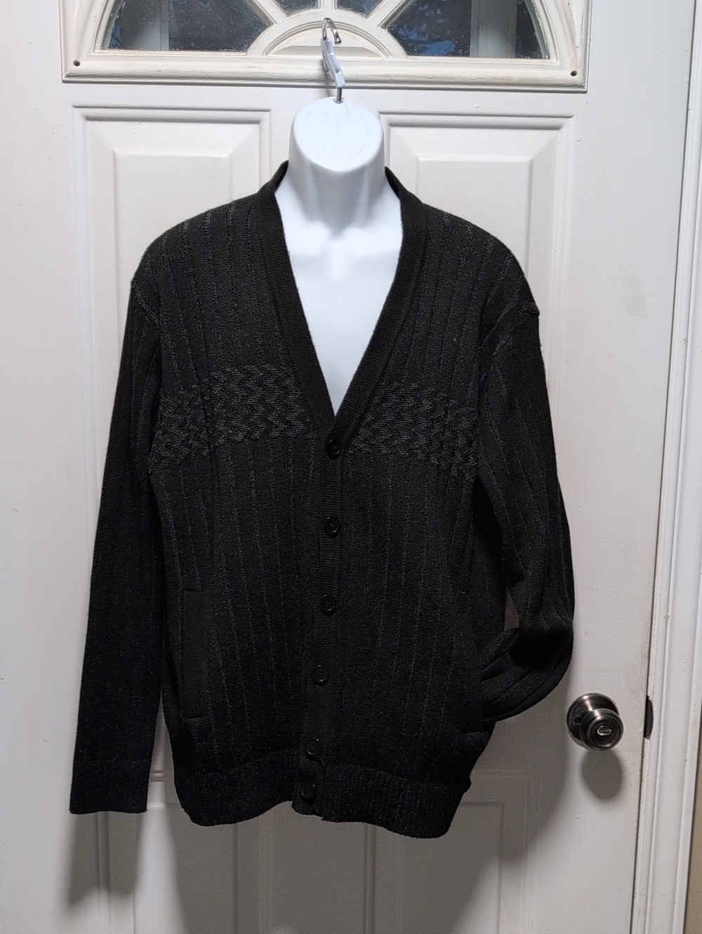 Men's Black V-Neck Button Cardigan Sweater